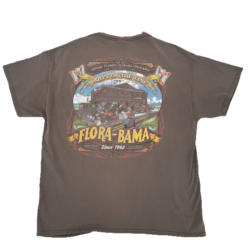 Flora-Bama T Shirt Biker Graphic Florida Alabama Short Sleeve Tee Sz XL Beige